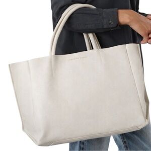 Ampersand As Apostrophe Leather Sideways XL Tote w Removable Clutch Stone Soft